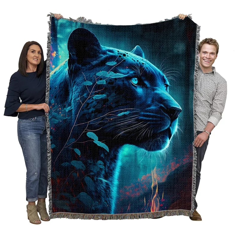 Blue Panther in Forest Woven Blanket
