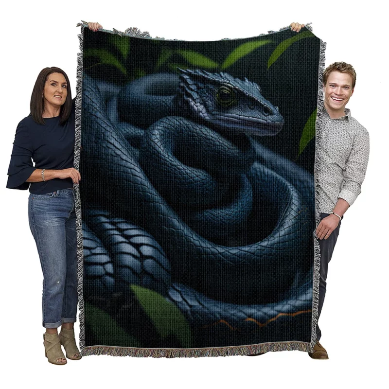 Blue Snake Artwork Woven Blanket