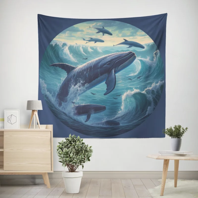 Blue Whale Painting Wall Tapestry