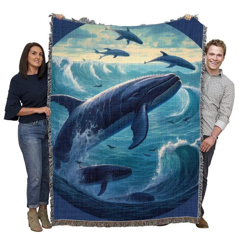 Blue Whale Painting Woven Blanket