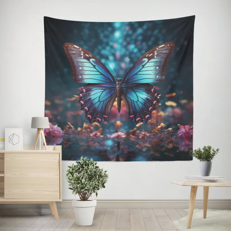 Blue Winged Butterfly Portrait Wall Tapestry