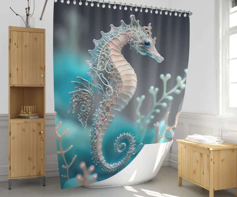 Blue and White Seahorse Shower Curtain 1