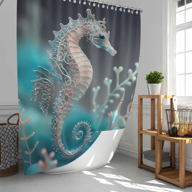 Blue and White Seahorse Shower Curtain