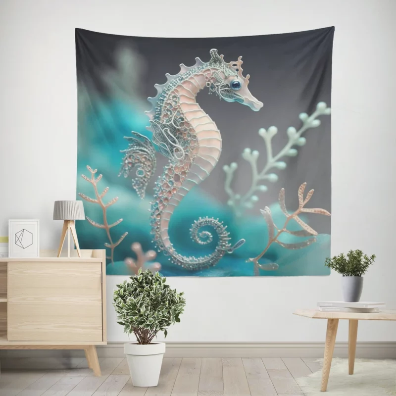 Blue and White Seahorse Wall Tapestry