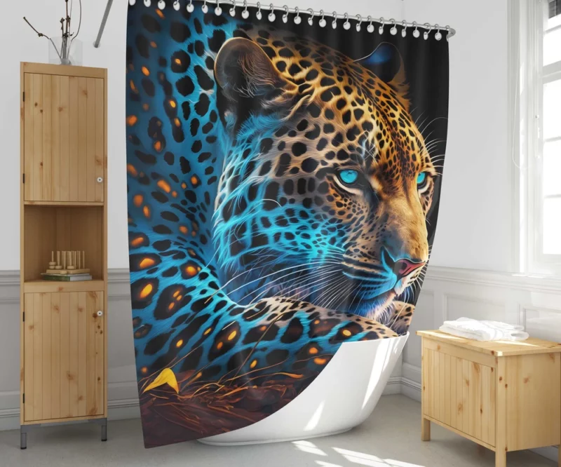 Blue and Yellow Leopard Artwork Shower Curtain 1