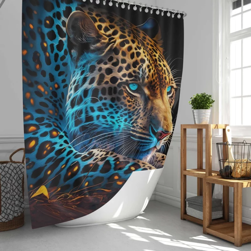 Blue and Yellow Leopard Artwork Shower Curtain