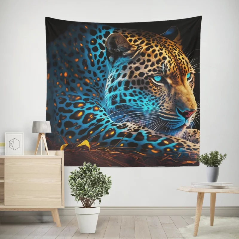 Blue and Yellow Leopard Artwork Wall Tapestry