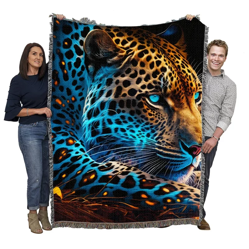 Blue and Yellow Leopard Artwork Woven Blanket