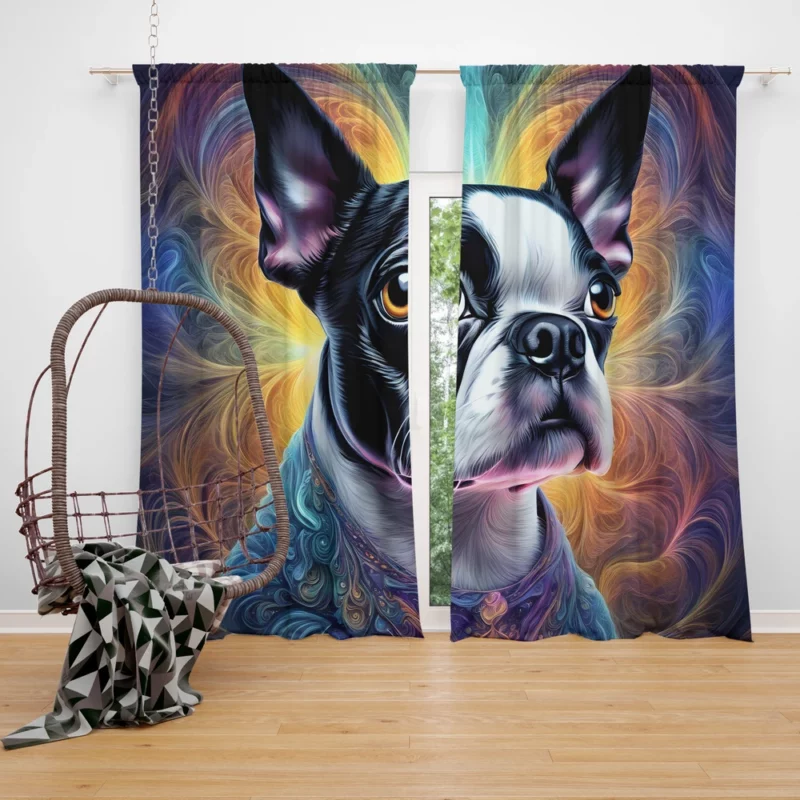 Boston Terrier Dog Energetic Explorer Curtain