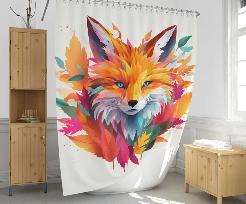 Bright Fox AI Artwork Shower Curtain 1