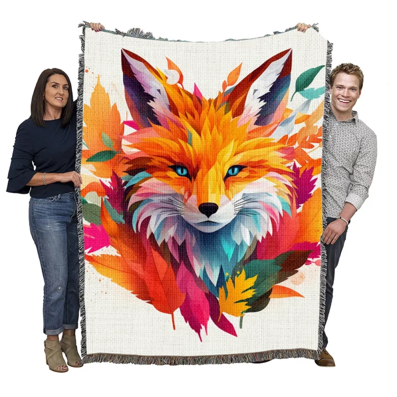 Bright Fox AI Artwork Woven Blanket
