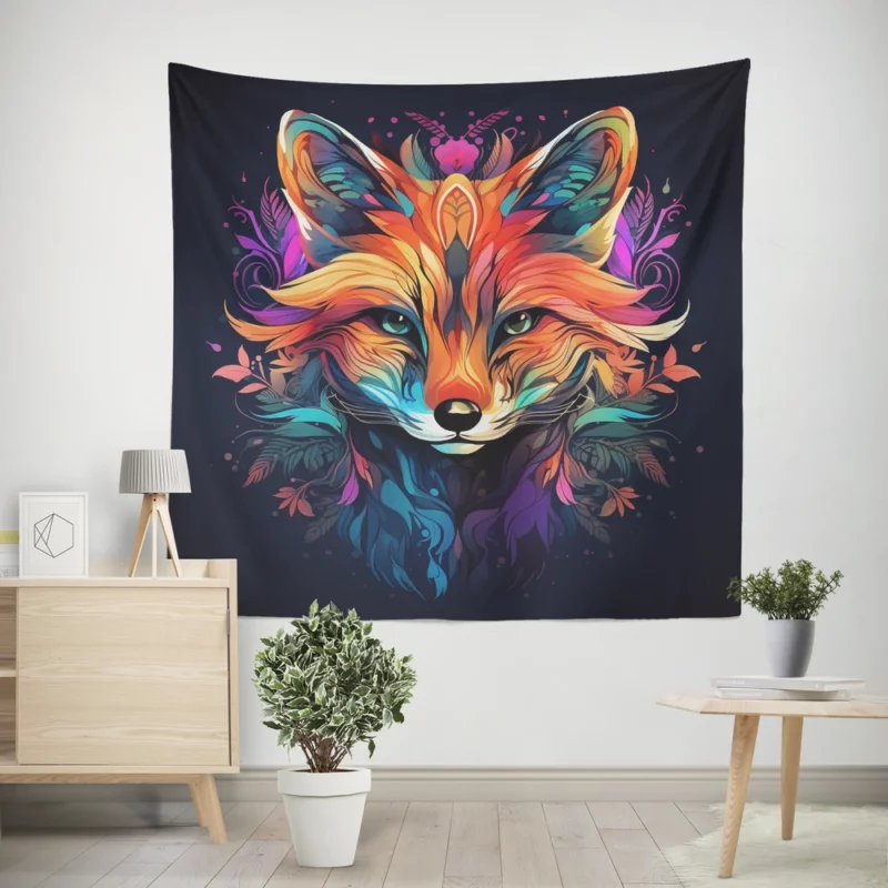 Brightly Colored Fox Design Wall Tapestry
