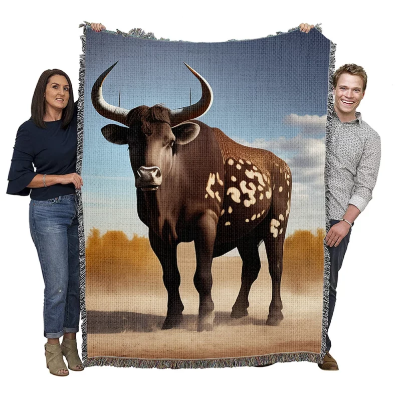 Brown Bull in Field Woven Blanket