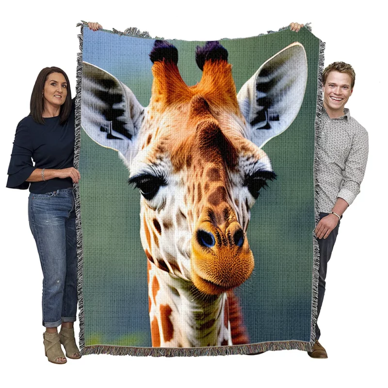 Brown and White Giraffe Woven Blanket