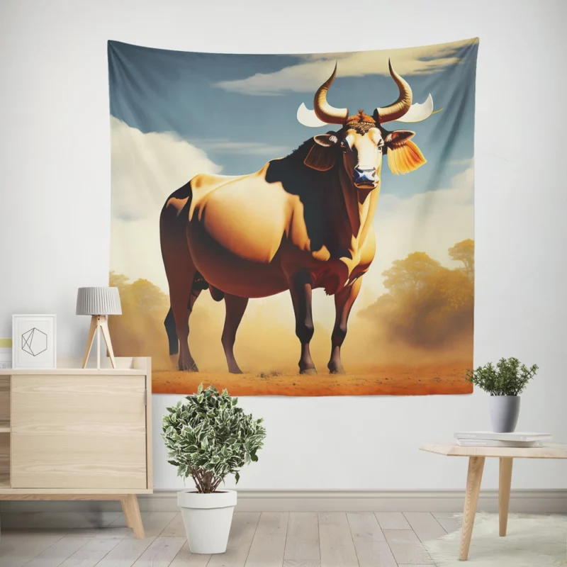 Bull With Ear Tag Painting Wall Tapestry