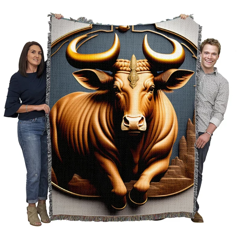 Bull With Gold Crown Woven Blanket