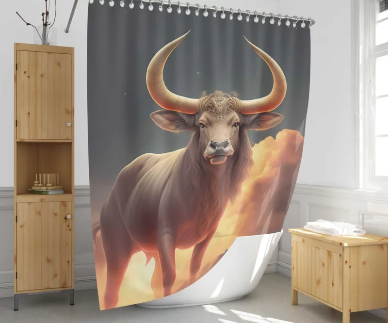 Bull With Large Horns Painting Shower Curtain 1