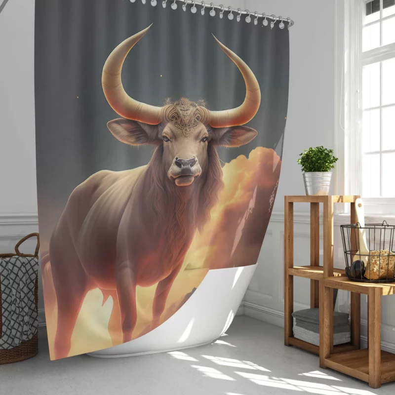 Bull With Large Horns Painting Shower Curtain