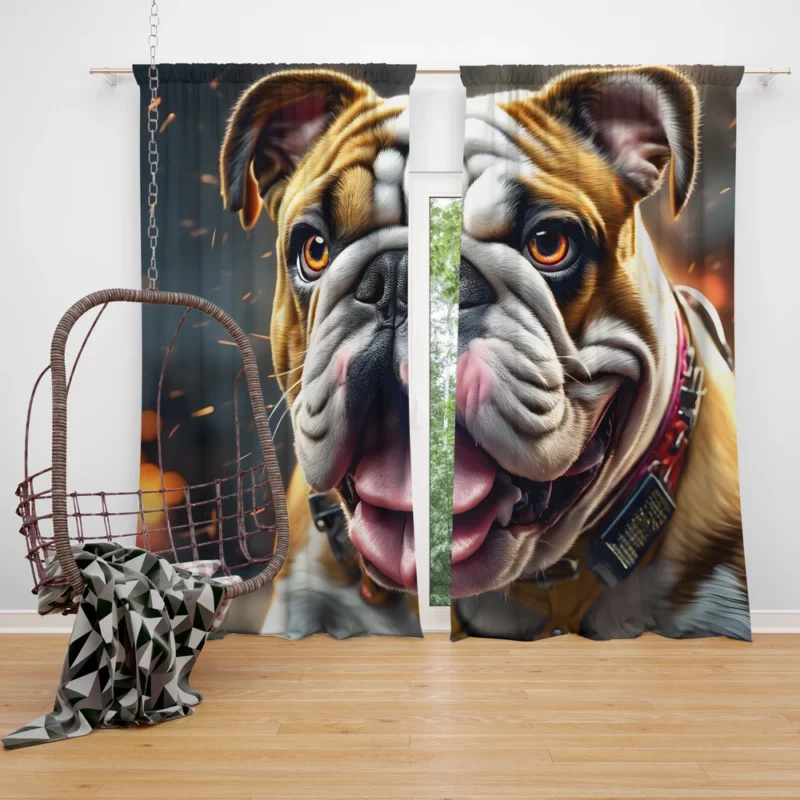 Bulldog Dog Prowess Unleashed Curtain