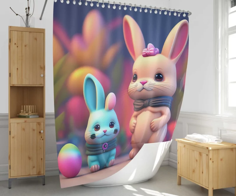 Bunnies With Colorful Easter Eggs Shower Curtain 1