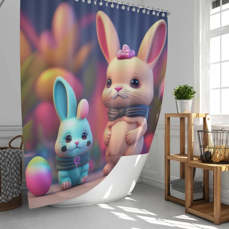 Bunnies With Colorful Easter Eggs Shower Curtain