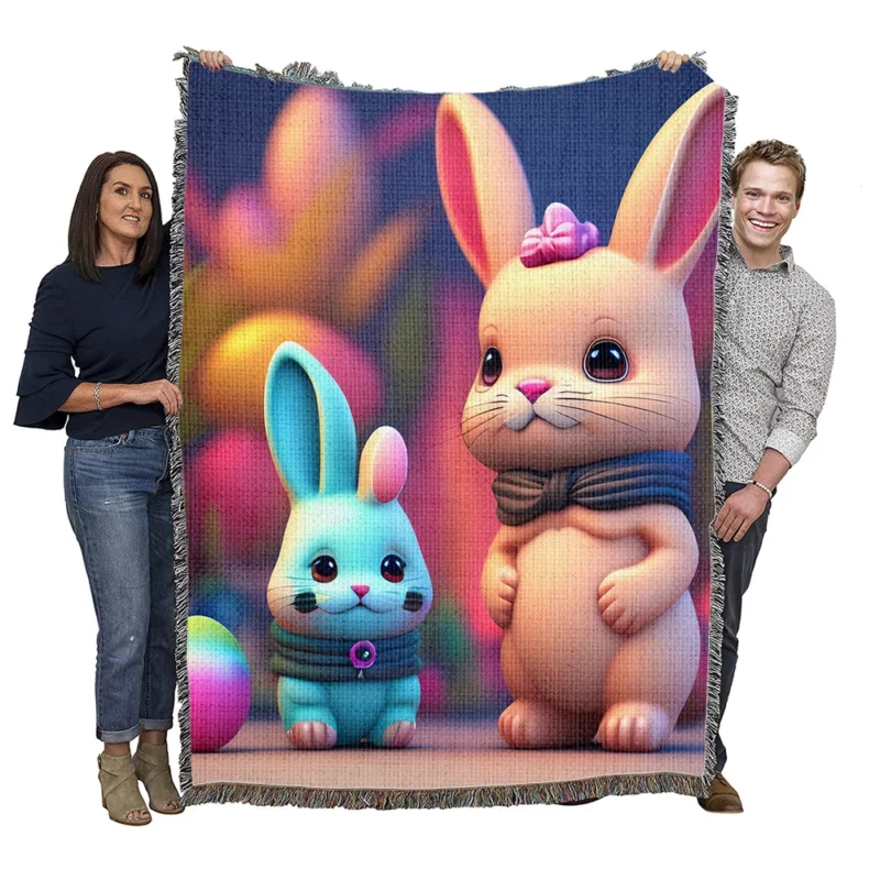 Bunnies With Colorful Easter Eggs Woven Blanket