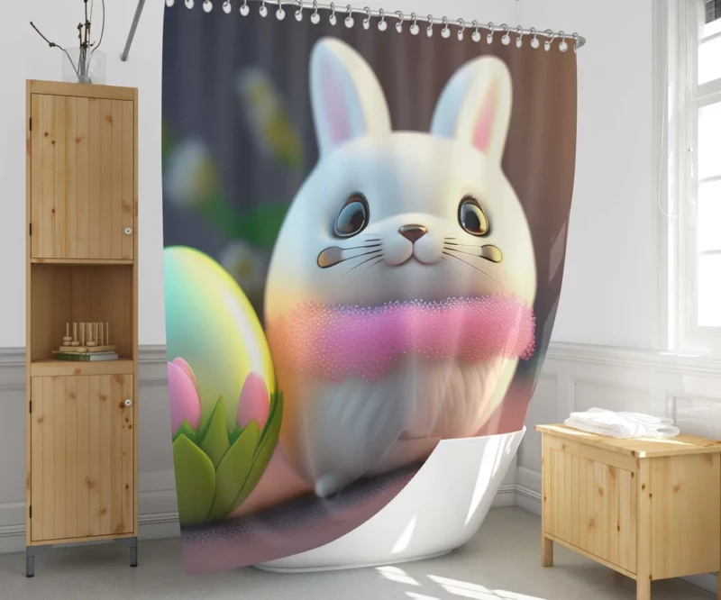 Bunny Sitting on Easter Egg Shower Curtain 1