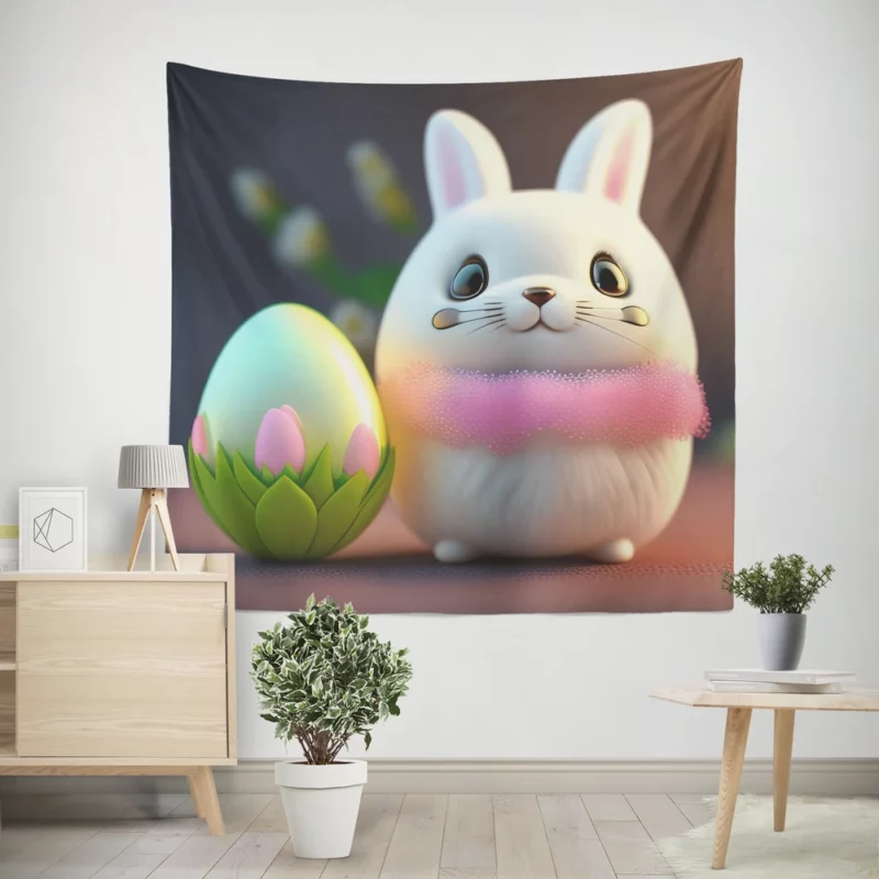 Bunny Sitting on Easter Egg Wall Tapestry