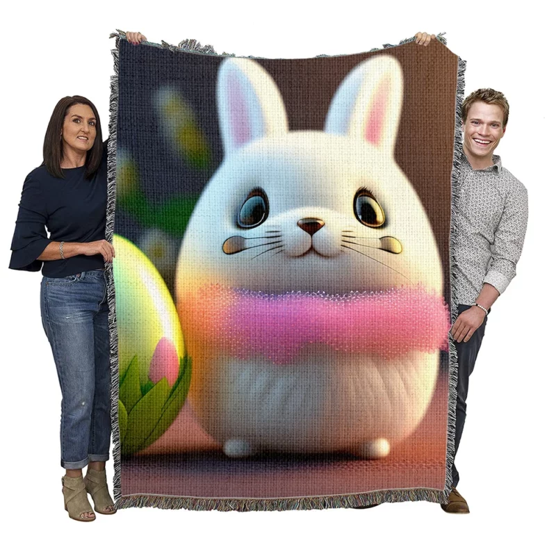 Bunny Sitting on Easter Egg Woven Blanket