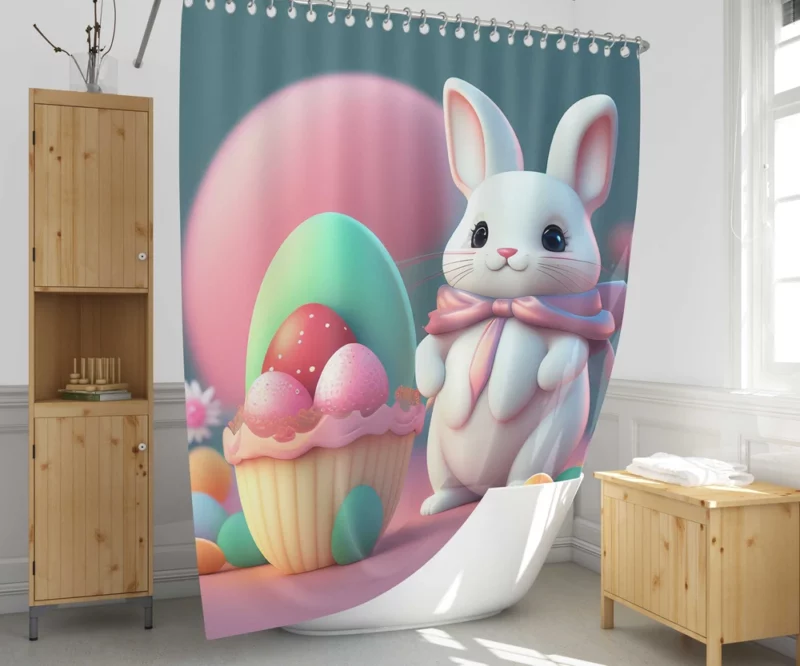 Bunny With Decorated Easter Egg Shower Curtain 1