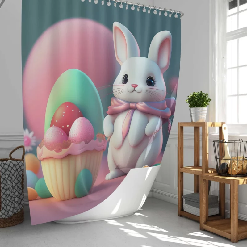 Bunny With Decorated Easter Egg Shower Curtain