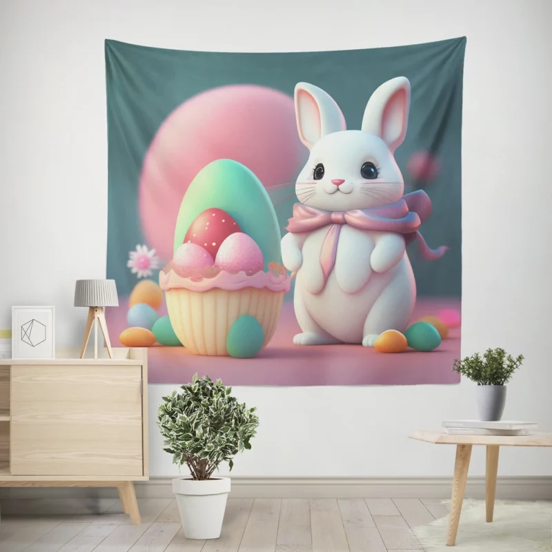 Bunny With Decorated Easter Egg Wall Tapestry