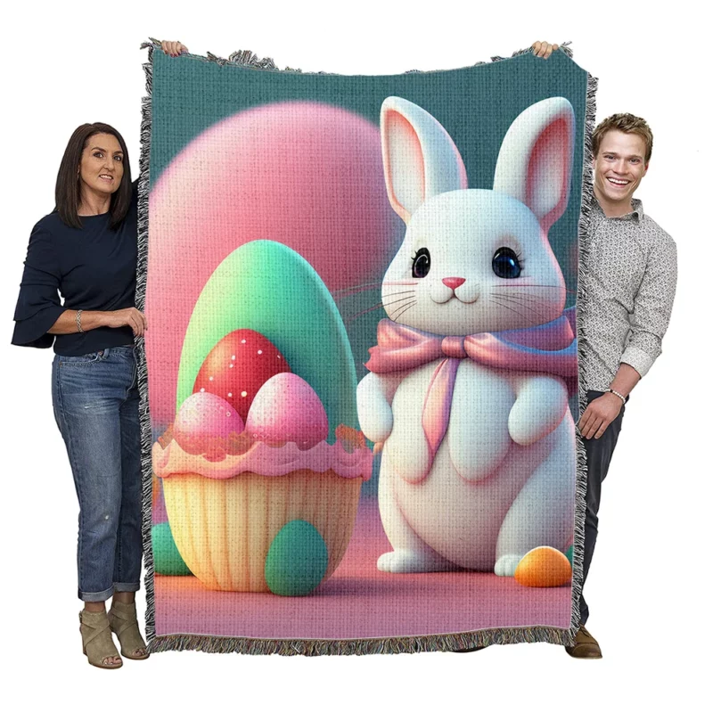 Bunny With Decorated Easter Egg Woven Blanket