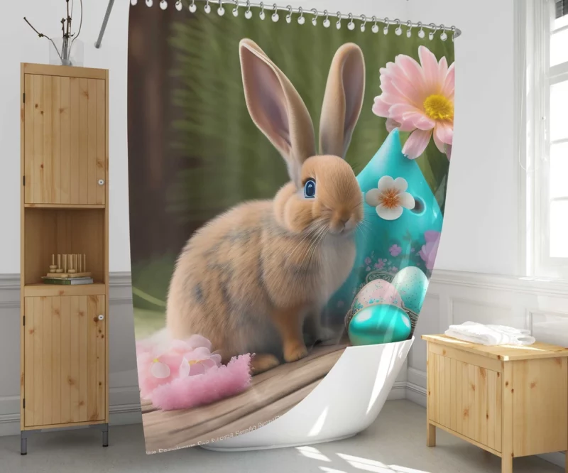 Bunny and Easter Egg Still Life Shower Curtain 1