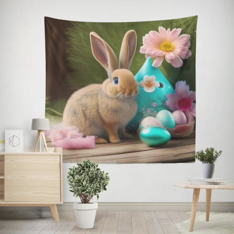 Bunny and Easter Egg Still Life Wall Tapestry