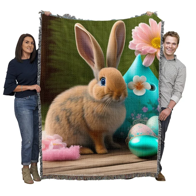 Bunny and Easter Egg Still Life Woven Blanket