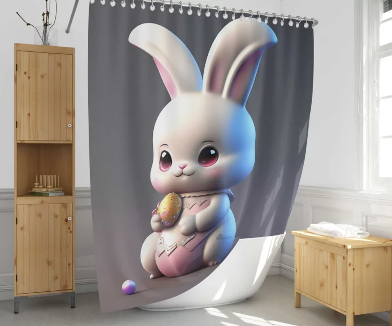 Bunny in Bow on Grey Background Shower Curtain 1