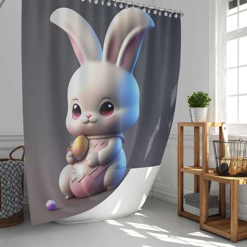 Bunny in Bow on Grey Background Shower Curtain