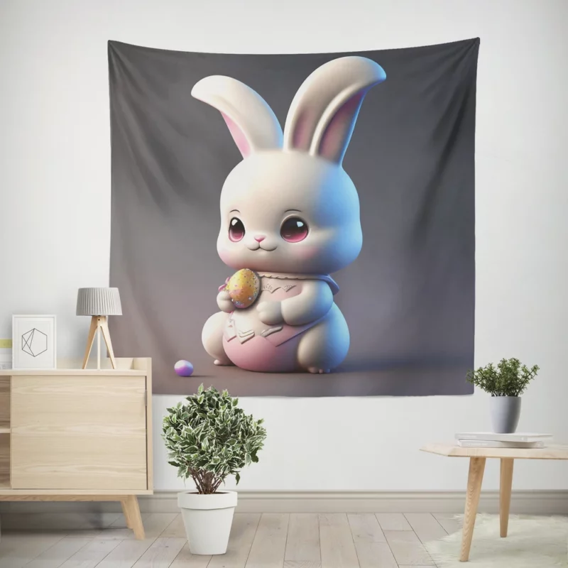 Bunny in Bow on Grey Background Wall Tapestry