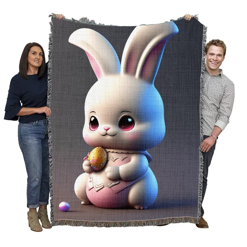 Bunny in Bow on Grey Background Woven Blanket