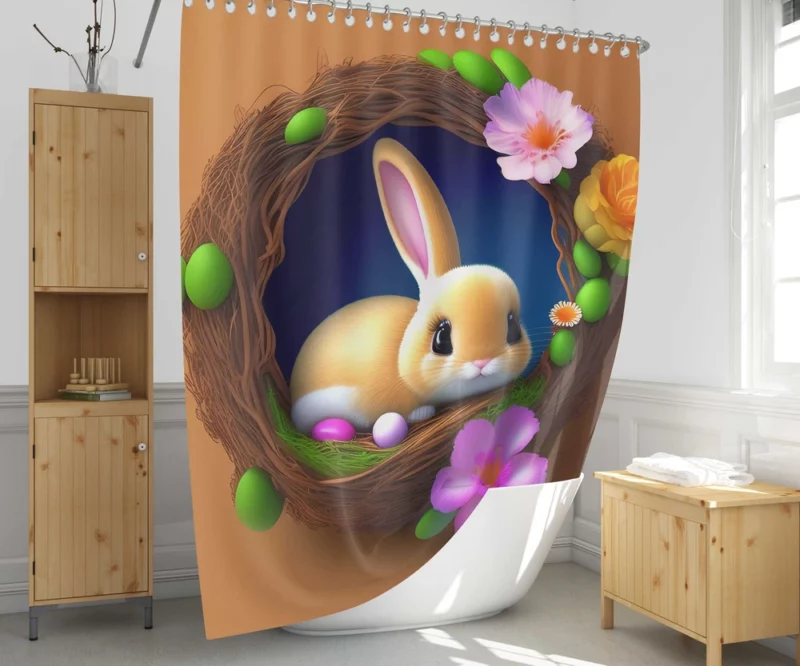 Bunny in Flower Nest Shower Curtain 1