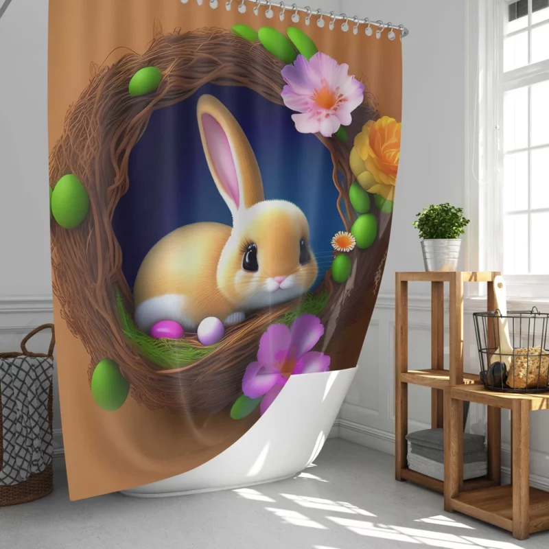 Bunny in Flower Nest Shower Curtain