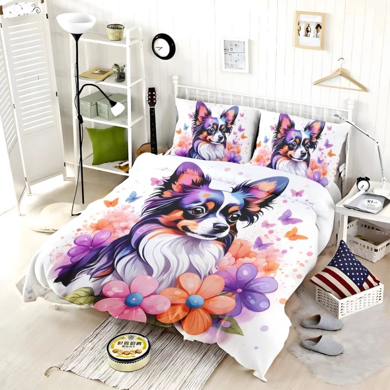 Butterfly Ears Papillon Dog Charm Bedding Set