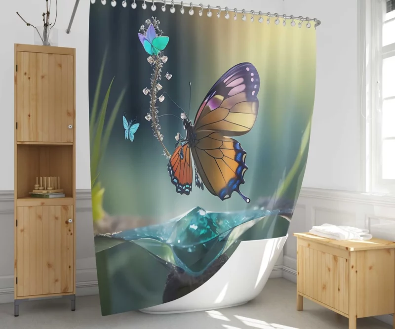 Butterfly in Ecosystem AI Art Shower Curtain 1