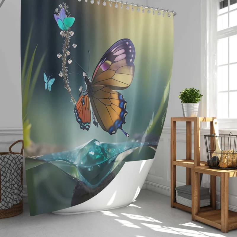 Butterfly in Ecosystem AI Art Shower Curtain