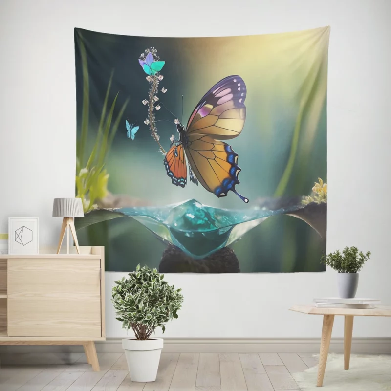 Butterfly in Ecosystem AI Art Wall Tapestry
