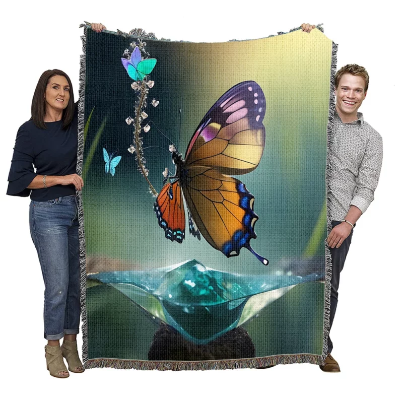 Butterfly in Ecosystem AI Art Woven Blanket