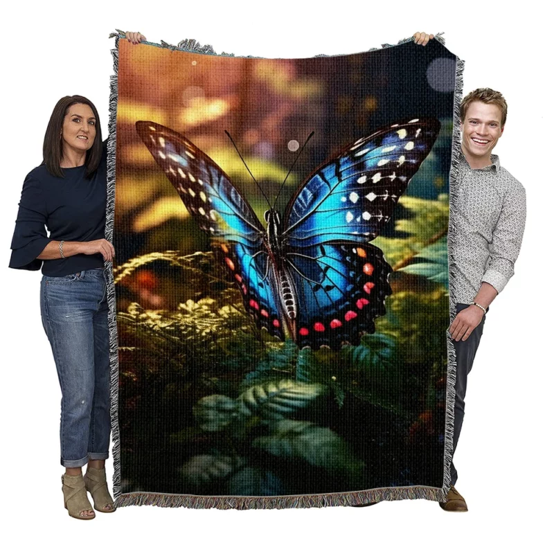 Butterfly in the Flowers Woven Blanket