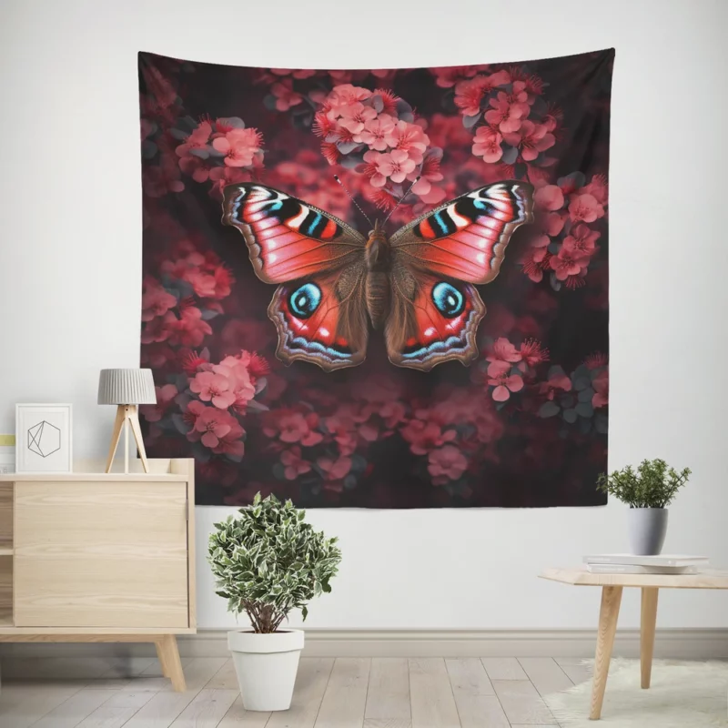 Butterfly on Top of Flower Wall Tapestry