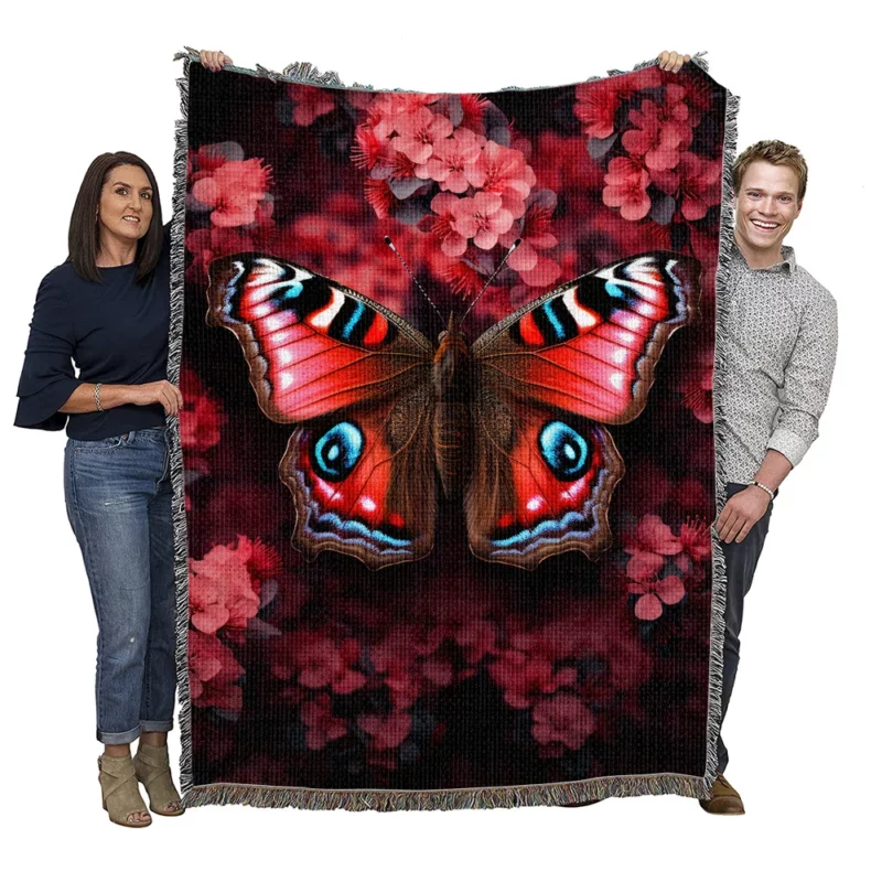 Butterfly on Top of Flower Woven Blanket
